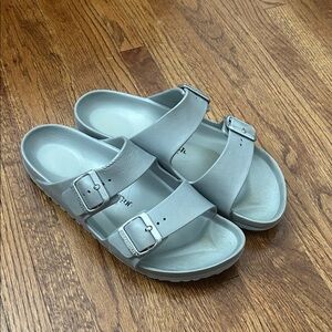 Birkenstock Two-Band Slide Sandals in Light Gray/Silver